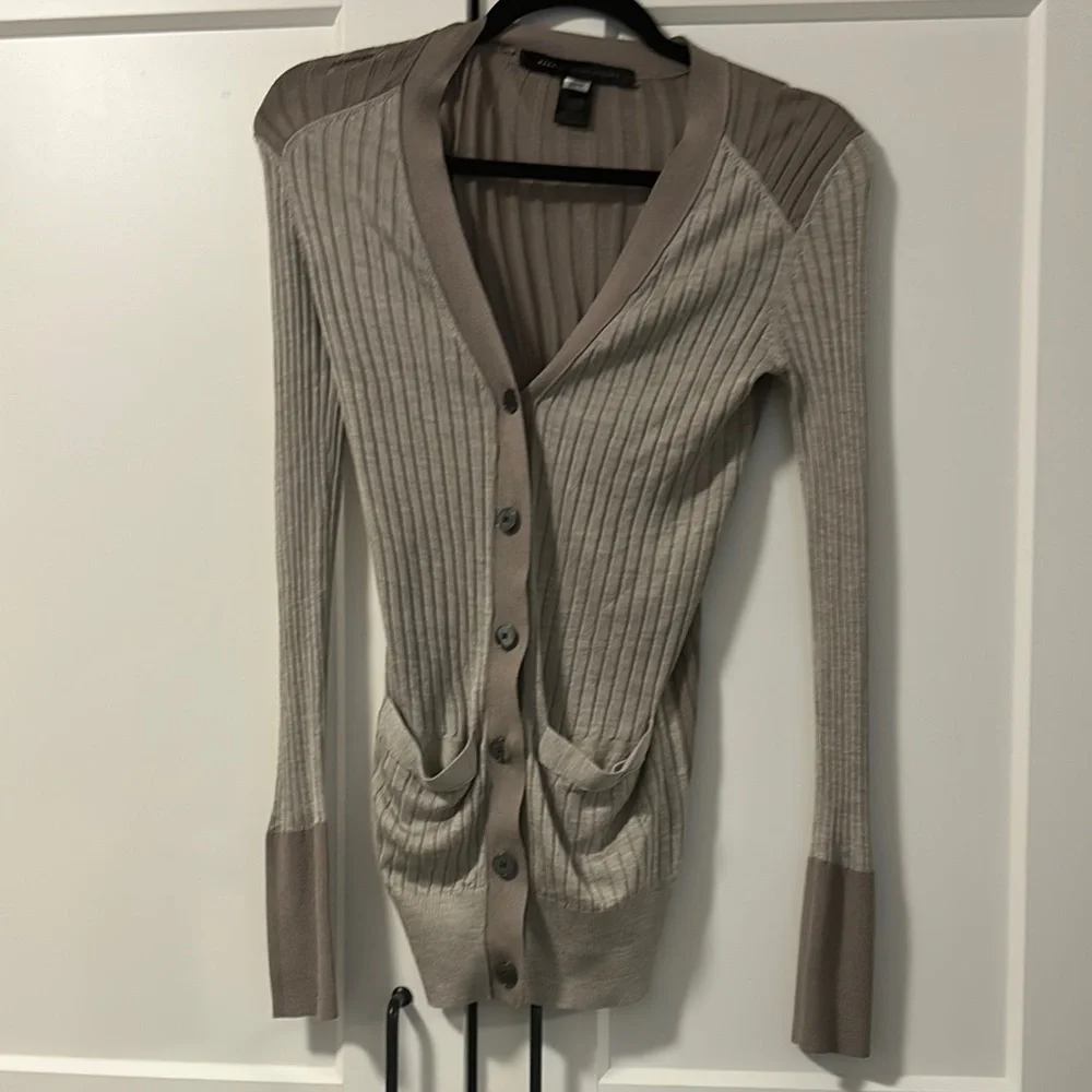 Beige Ribbed Cardigan with Pockets - Picture 2 of 6